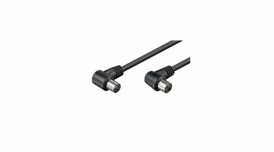 Kabel anténní 75 Ohm, IEC169-2, M-F, 2,5m, lomený na obou koncích 90° , černý