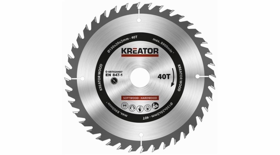 Kreator KRT020407 - Pilový kotouč na dřevo 150mm, 40T