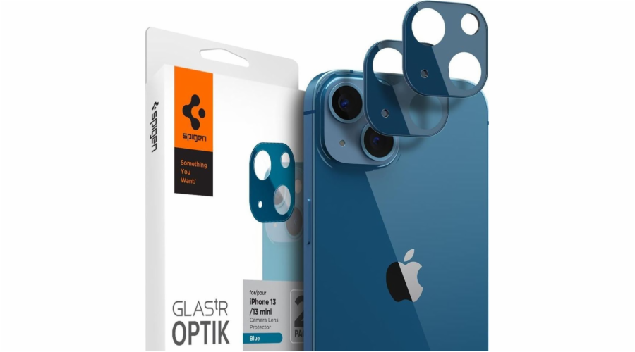 Spigen Tempered Glass for Spigen Optik Campion Clobal Apple iPhone 13/13 Mini Blue [2 Pack]