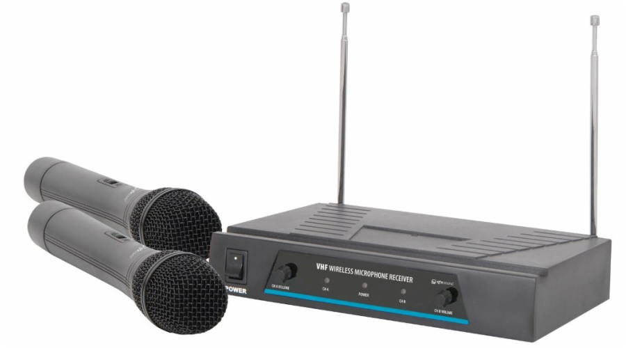 QTX VHF-2, bezdrátový mikrofon, 2 kanálový, 173,8 + 174,8 MHz