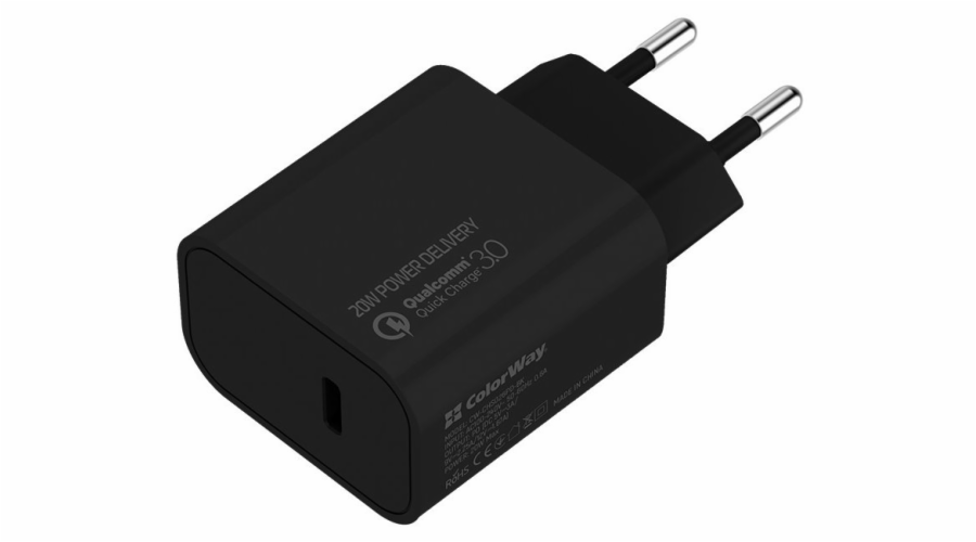 COLORWAY 1x USB-C/ síťová nabíječka/ 20W/ 100V-240V/ Černá