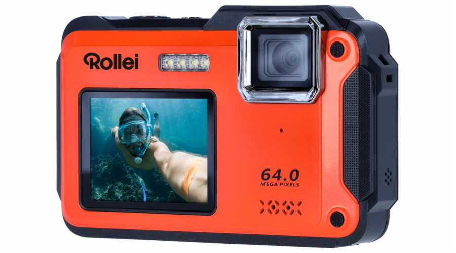 Rollei Sportsline 64 Selfie/ 64 MPix/ 16x zoom/ 2,8" LCD+ 2"LCD/ 4K video/ Voděodolný 5m/ Oranžový