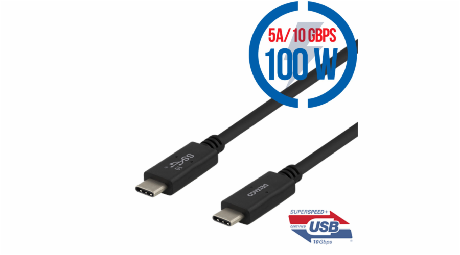 DELTACO USBC-1402M, Kabel USB-C/USB-C, 100W, 1m