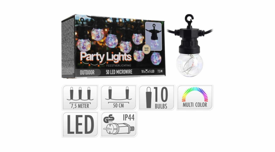 PROGARDEN Světelný řetěz LED PARTY 10 žárovek 7,5m KO-LE2100100