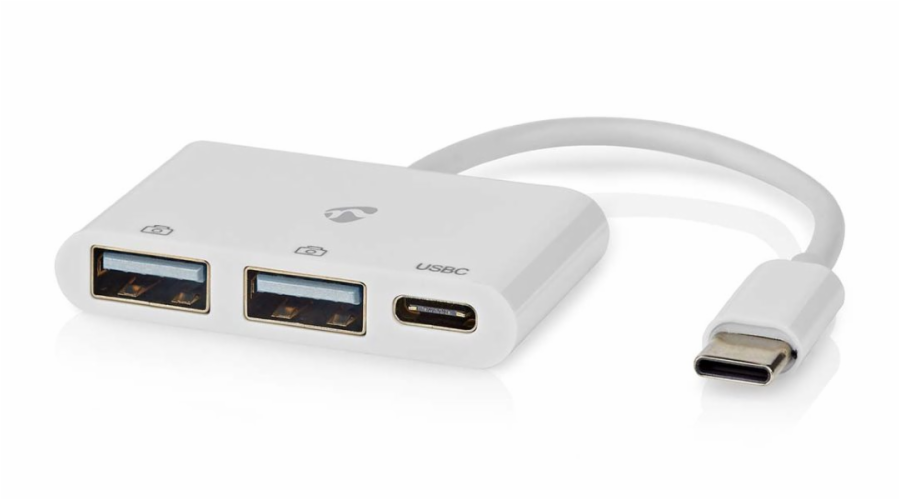 NEDIS USB hub/ 1x zástrčka USB-C/ 1x zásuvka USB-C/ 2x zásuvka USB-A/ 3 porty/napájení z USB/ bílý/ blistr