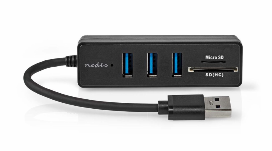 NEDIS USB hub/ zástrčka USB-A zástrčka/ 3x zásuvka USB-A/ 5 Portů/ USB 3.2 Gen 1/ 5 Gbps/ SD & MicroSD/ černý/ blistr
