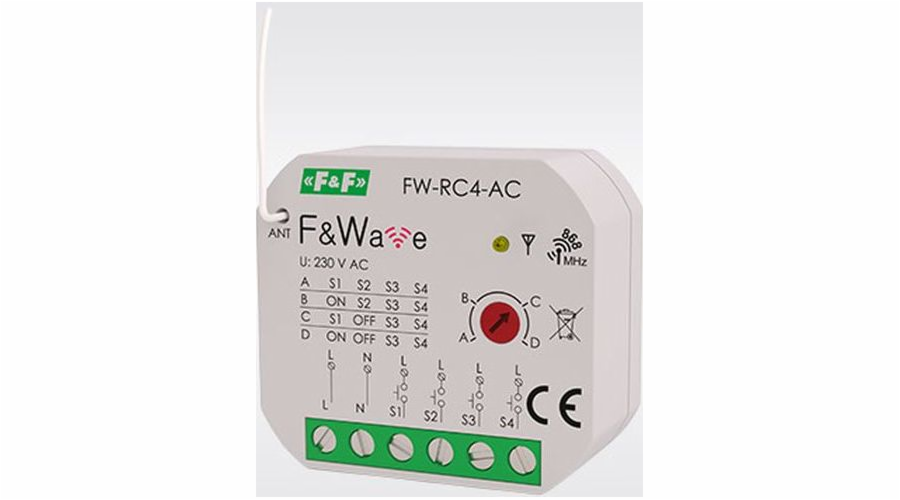 F&F Radio čtyřkanálový vysílač dálkového ovládání 230V AC FW-RC4-AC