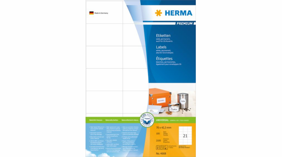 Herma Premium etikety A4, bílé, matný papír, 2100 ks (4668)