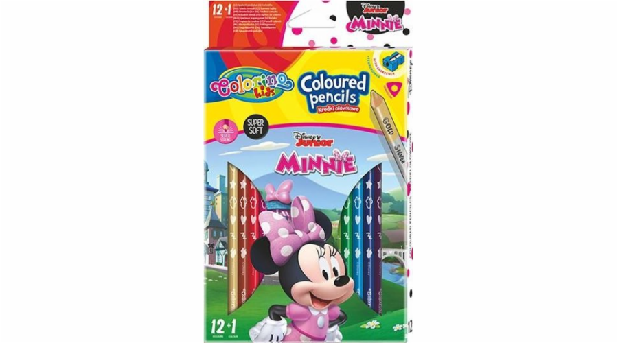 Patio Trojúhelníkové pastelky, 12 kusů, 13 barev + Colorino Kids ořezávátko Minnie