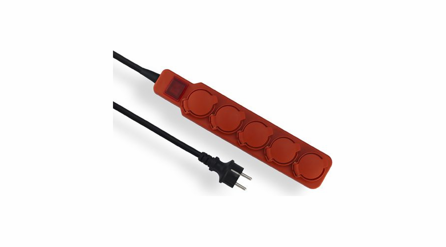 Elgotech Extreme dílenský prodlužovací kabel 5 zásuvek s/ven červený IP44 3m (PW-503W)