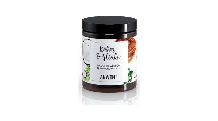 Anwen Anwen Coconut and Clay maska pro vlasy s nízkou pórovitostí ve skleněné nádobě - 180 ml