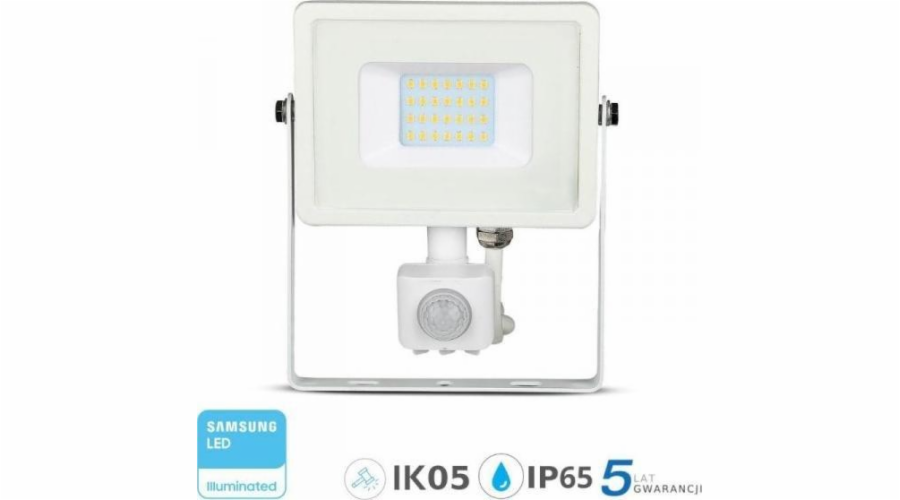 V-TAC světlomet LED projektor 20W 1600lm 6400K dioda SAMSUNG s pohybovým senzorem PIR Bílá IP65 450