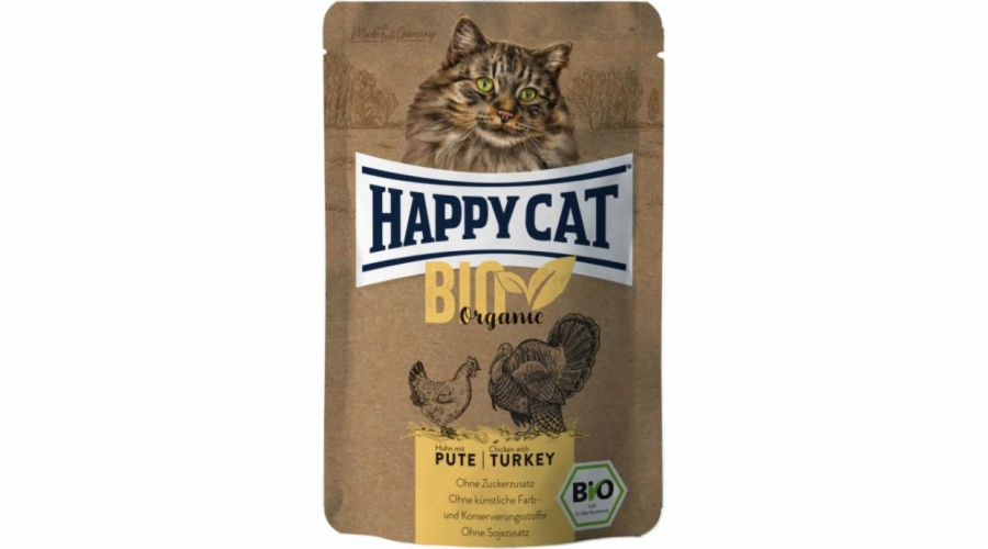 Happy Cat Bio Bio, vlhké krmivo pro dospělé kočky, kuřecí a krůtí maso, 85g, sáček