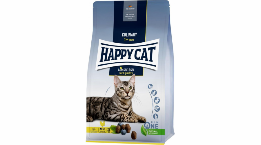 Happy Cat Culinary Farm Poultry, suché krmivo, pro dospělé kočky, drůbež, 4 kg, sáček