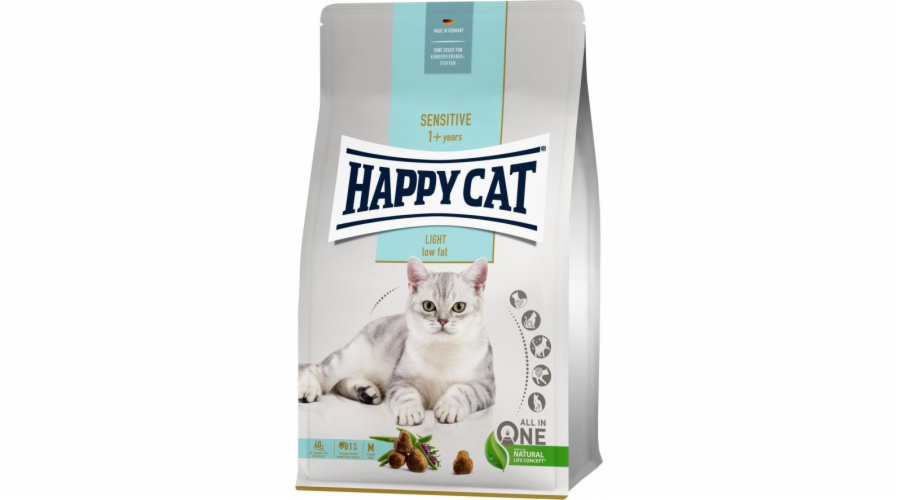 Happy Cat Sensitive Light, suché krmivo, pro dospělé kočky, nízkotučné, 4 kg, sáček