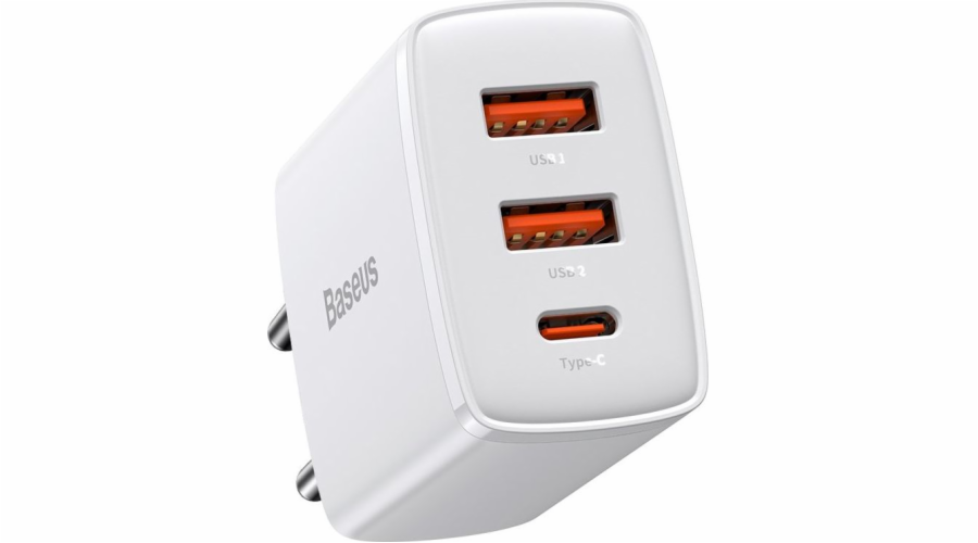 Baseus nabíječka Baseus Compact Quick Charger nástěnná nabíječka, 2xUSB, USB-C, PD, 3A, 30W (bílá)