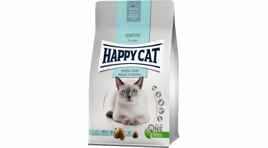 Happy Cat Sensitive Stomach & Intestines, suché krmivo, pro dospělé kočky s citlivým trávicím systémem, 1,3 kg, sáček