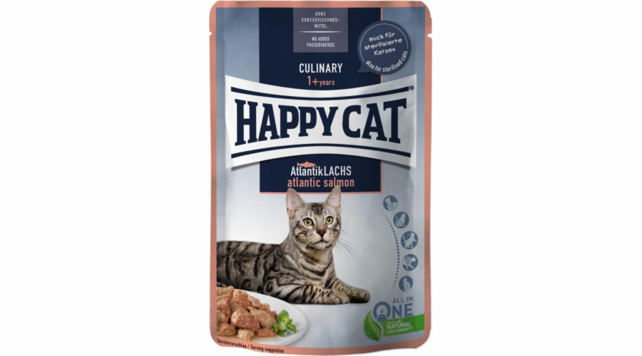 Happy Cat Culinary Maso v omáčce Losos atlantický, mokré krmivo, pro dospělé kočky, losos atlantický, 85 g, sáček