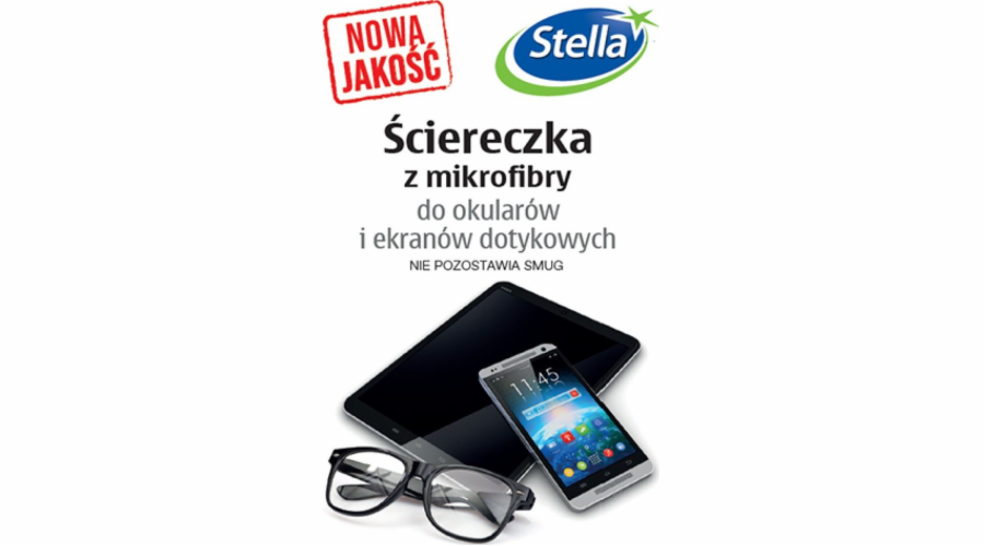 Stella STELLA utěrka z mikrovlákna, na brýle a dotykové obrazovky, 1 ks, bílá s potiskem loga Stella
