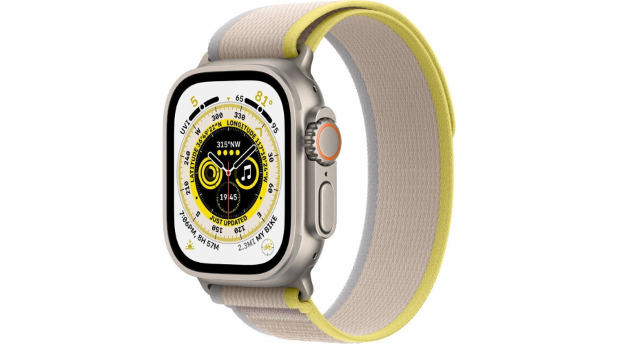 Chytré hodinky Apple Watch Ultra GPS + Celulární 49mm titanové pouzdro Trail Loop Malé/střední šedo-žluté (MNHK3WB/A)