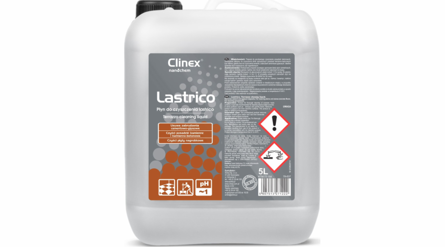 Clinex Tekutý prostředek na čištění kamenných a betonových podlah CLINEX Lastrico 5L Tekutý prostředek na mytí kamenných a betonových podlah CLINEX Lastrico 5L
