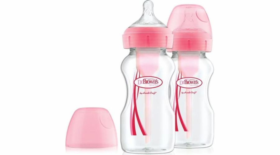 Dětská kojenecká láhev Dr Browns široké hrdlo Options+ 0m+ růžová 270ml 2 kusy (WB92601)