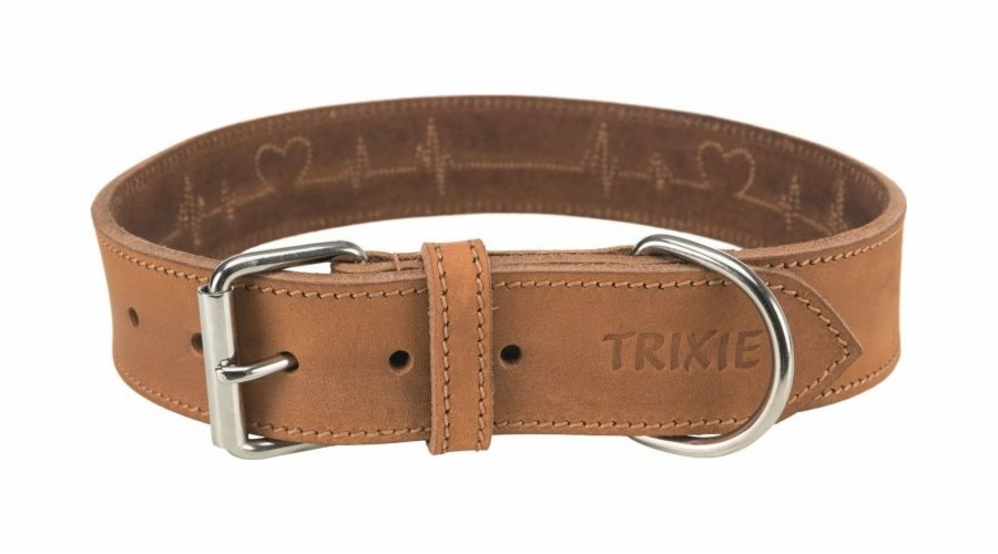 Silný kožený obojek Trixie Rustic Heartbeat, L: 47–55 cm/40 mm, hnědý