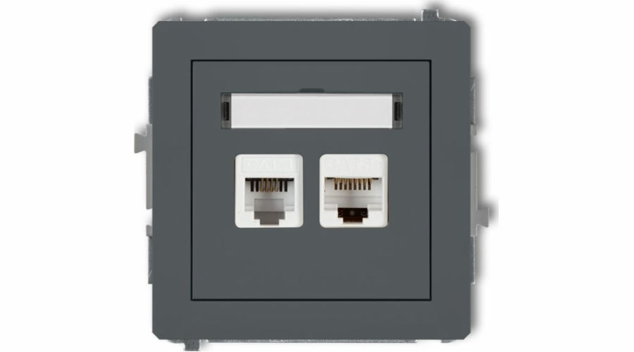 Karlík DECO Telefonní zásuvky jednoduché 1xRJ11 + počítačové zásuvky jednoduché 1xRJ45, kat. 5e, 8pin, bez nářadí, černá matná 1