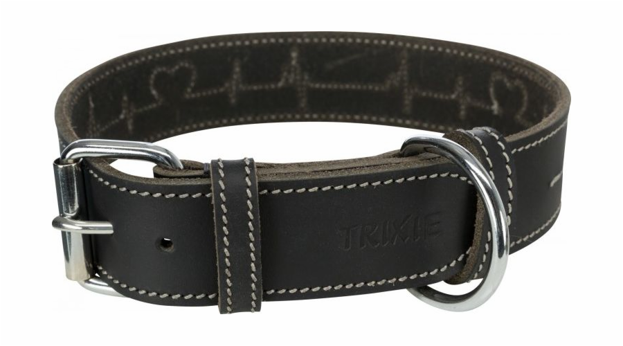 Trixie Rustic Heartbeat, obojek, pes, černá, silná kůže, L–XL: 55–65 cm/40 mm