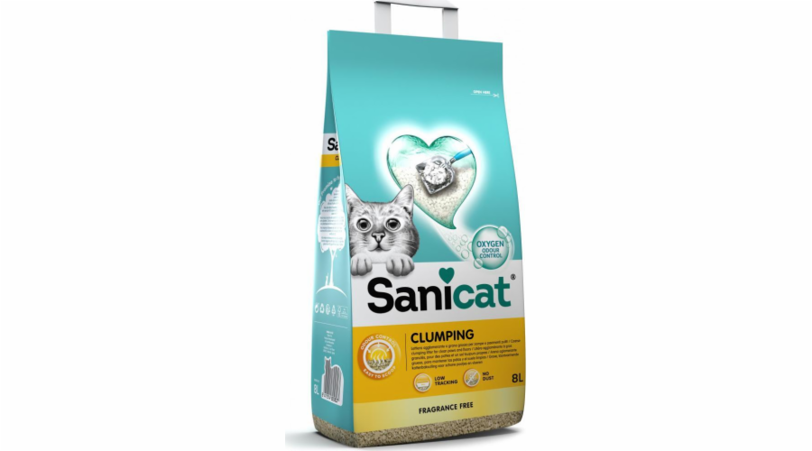 Sanicat Clumping stelivo pro kočky, stelivo, pro kočky, bentonit, bez zápachu, 8l, hrudkující