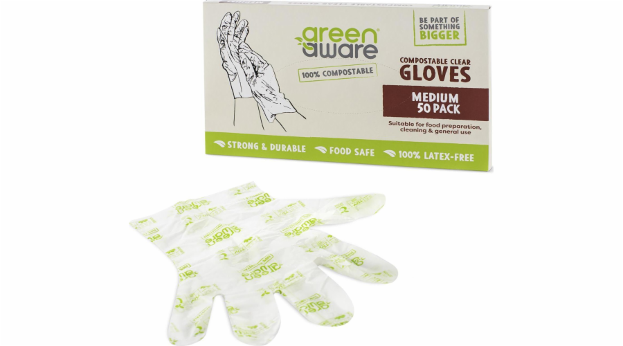 GreenAware GreenAware, Kompostovatelné jednorázové rukavice, velikost M, 50 ks.