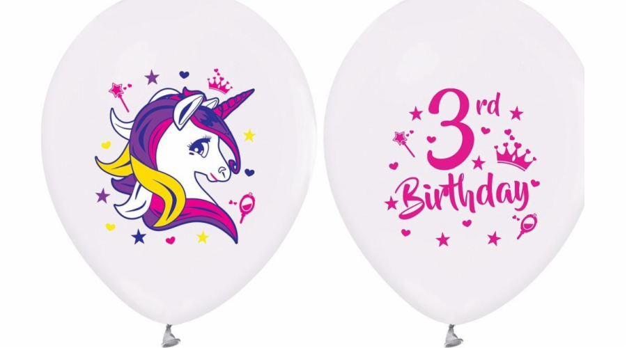 GoDan Latexové balónky Jednorožec ke třetím narozeninám - 30 cm - 5 ks univerzální
