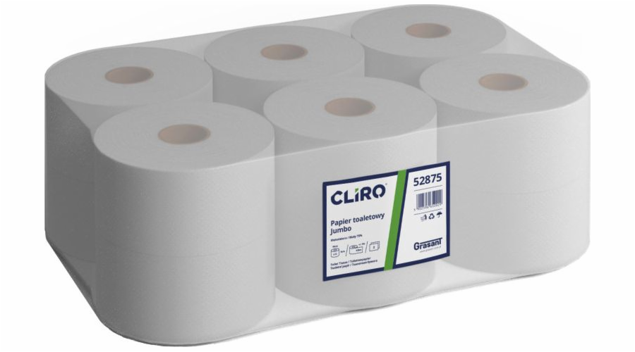Cliro Cliro - Toaletní papír ve velké roli, 2vrstvý, recyklovaný papír, 135 m, 12 rolí - 75% bílý