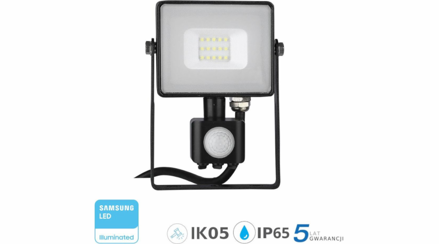 V-TAC světlomet LED světlomet s PIR pohybovým senzorem VT-10-SB 10W 6400K 800lm IP65 Black 438