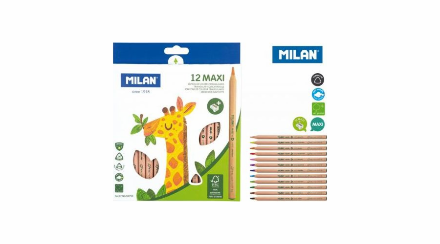Milan Maxi trojhranné pastelky přírodní 12 barev