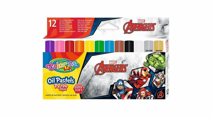Patio Trojúhelníkové olejové pastely 12 barev + ořezávátko Avengers