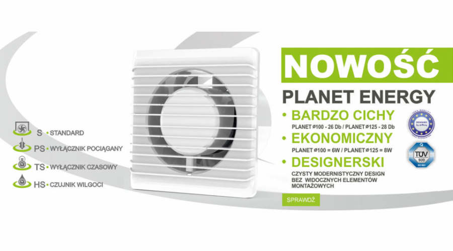 airRoxy Nástěnný ventilátor 100mm 8W Planet Energy