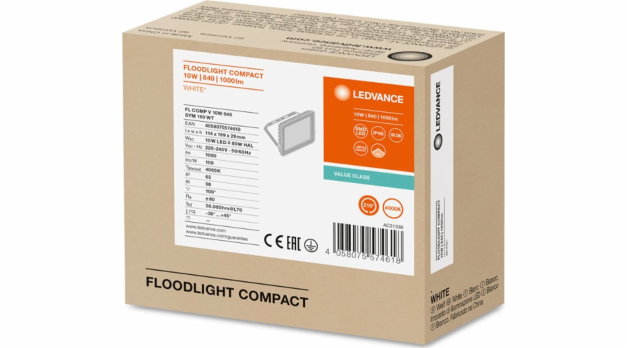 Světlometný LED projektor Ledvance FLOOD COMPACT V 10W 840 SYM 100 WT 4058075574618