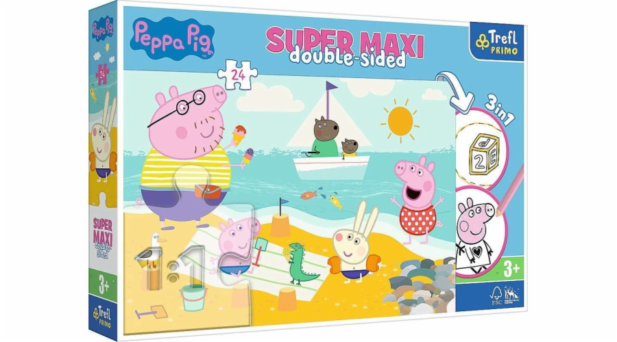 Trefl Oboustranné puzzle 24 dílků Super Maxi Happy Peppa's Day 3v1