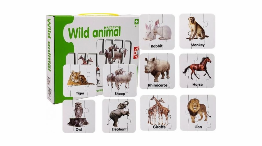LEANToys Výukové puzzle v angličtině, divoká zvířata, 10 dílků