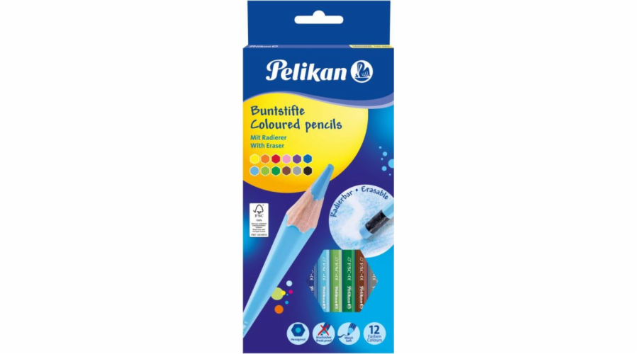Smazatelné pastelky Pelikan, 12 barev