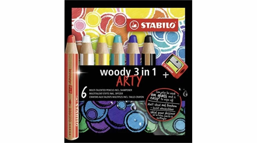 Pastelky Stabilo Woody Arty 3v1 6 barev + STABILO ořezávátko