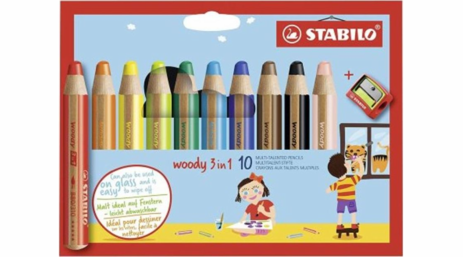 Pastelky Stabilo Woody 3v1 10 barev + STABILO ořezávátko