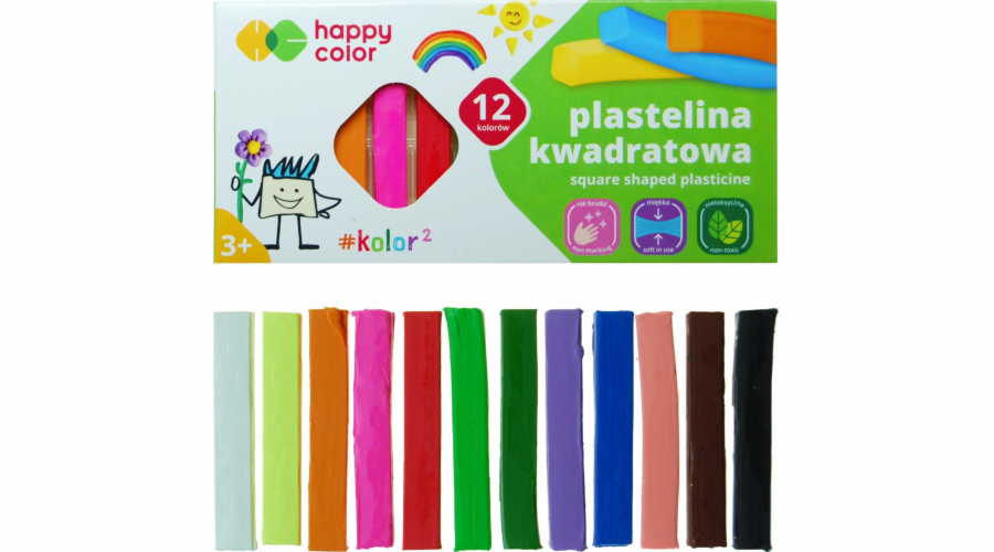 Školní plastelína Happy Color Square, 12 barev Happy Color