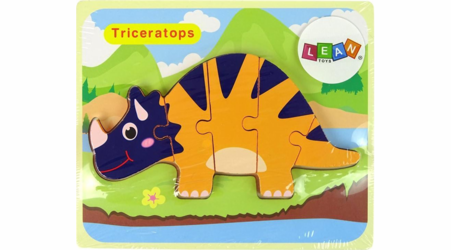 Dřevěné puzzle Dinosauři Triceratops Ankylosaurus Orange