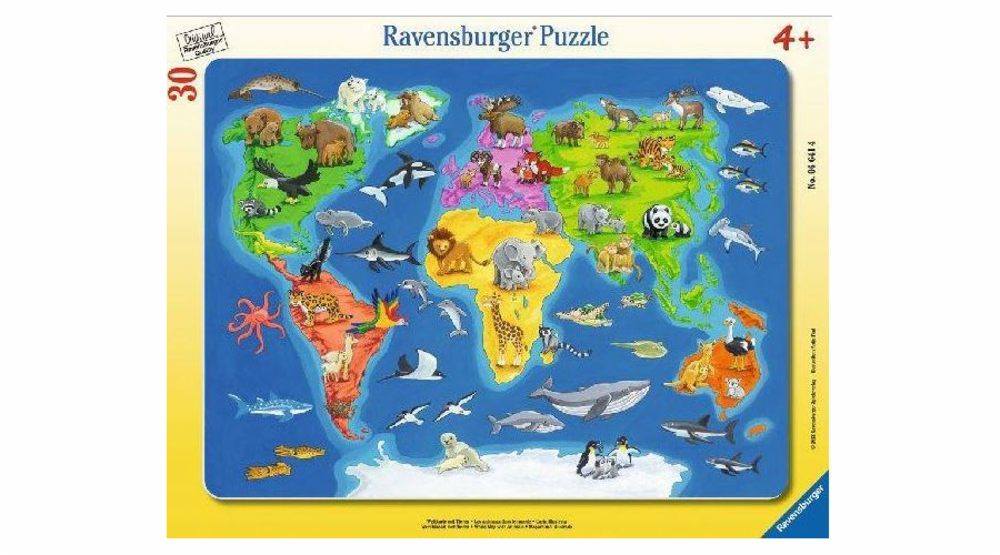 Puzzle Ravensburger 30 dílků Mapa světa zvířat (066414)