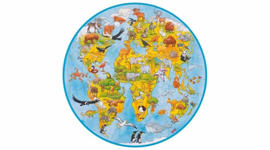 Goki Dřevěné puzzle pro děti - XXL World, Montessori hračka