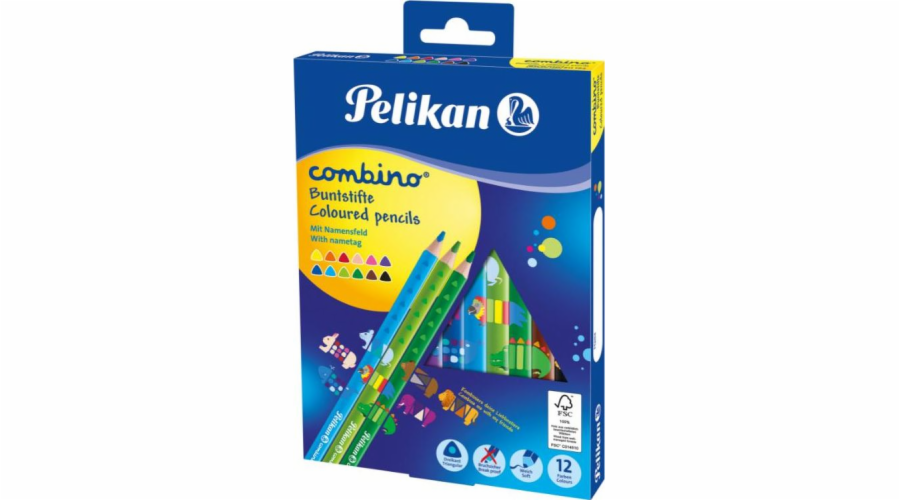 Pastelky Pelikan Combino, trojúhelníkové, silné, 12 barev