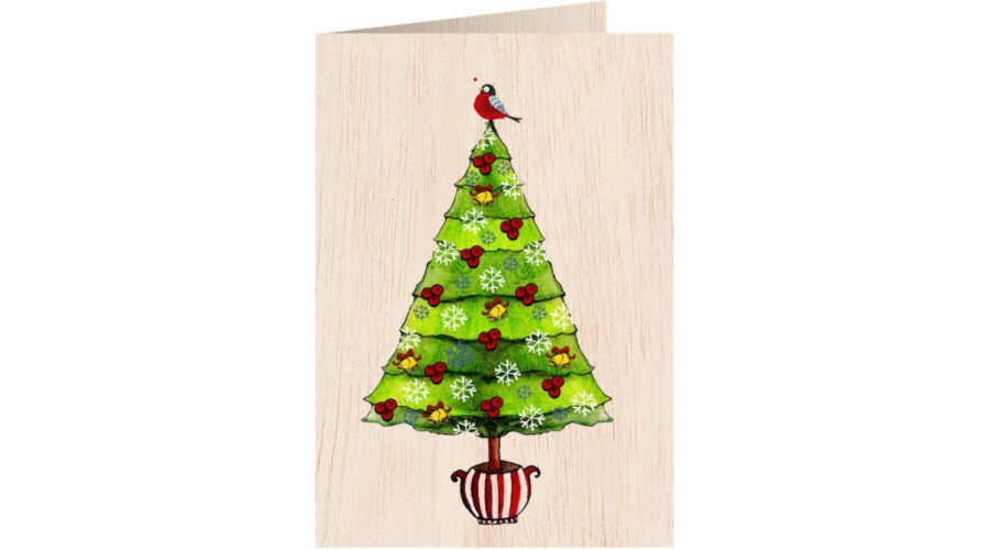 Cozywood Dřevěná karta C6 + obálka. vánoční strom