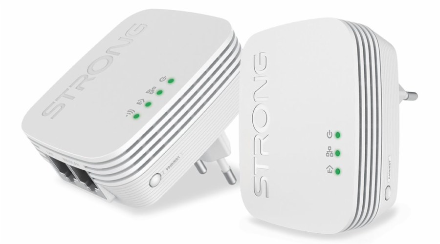 STRONG sada 2 adaptérů Powerline WF 600 DUO MINI/ Powerline 600 Mbit/s/ Wi-Fi 300 Mbit/s/ 2x LAN/ bílý